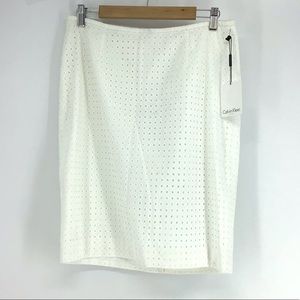 Calvin Klein White Eyelet Mini Skirt NWT